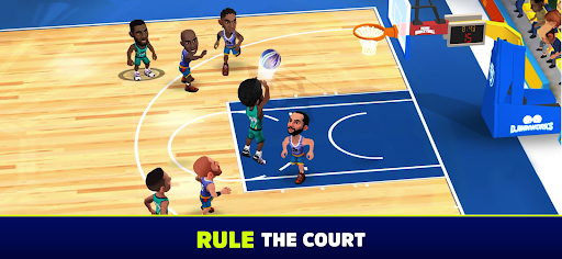 A vibrant and exciting depiction of a basketball game, capturing the thrill and energy of playing on a virtual court, reflecting the spirit of competition and fun.