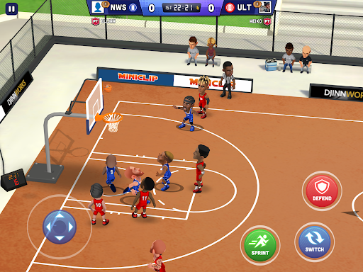 A vibrant and exciting depiction of a basketball game, capturing the thrill and energy of playing on a virtual court, reflecting the spirit of competition and fun.