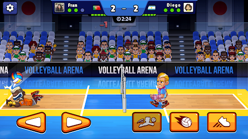 A thrilling volleyball match in a vibrant 3D setting, capturing the excitement and strategy of Mini Volley 3D.