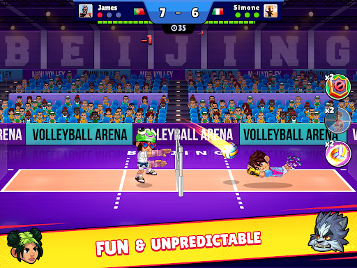 A thrilling volleyball match in a vibrant 3D setting, capturing the excitement and strategy of Mini Volley 3D.