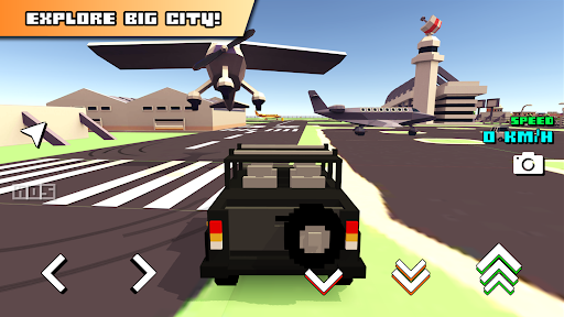 A thrilling race car speeding through a colorful blocky world, capturing the excitement and adventure of Blocky Car Racer.