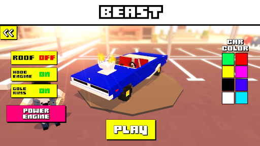 A thrilling race car speeding through a colorful blocky world, capturing the excitement and adventure of Blocky Car Racer.