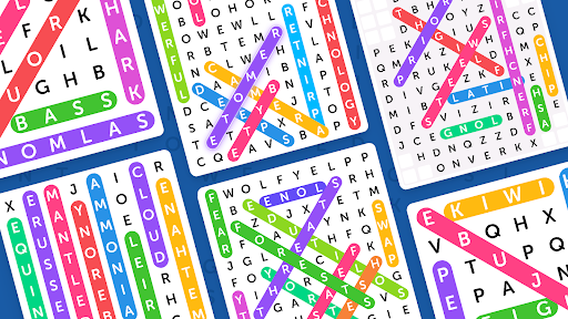 A vibrant and engaging word search puzzle on a mobile screen, evoking a sense of challenge and excitement.