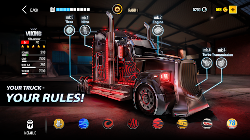 A thrilling truck race on a vibrant, dynamic racetrack, showcasing the power and excitement of Big Rig Racing.