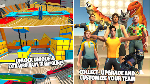 A vibrant scene of a character mid-flip on a trampoline amidst colorful obstacles, capturing the thrill and excitement of the Flip Bounce game.