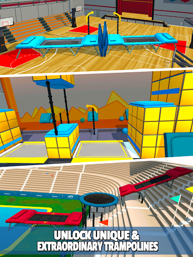 A vibrant scene of a character mid-flip on a trampoline amidst colorful obstacles, capturing the thrill and excitement of the Flip Bounce game.