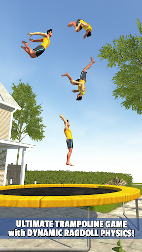 A vibrant scene of a character mid-flip on a trampoline amidst colorful obstacles, capturing the thrill and excitement of the Flip Bounce game.