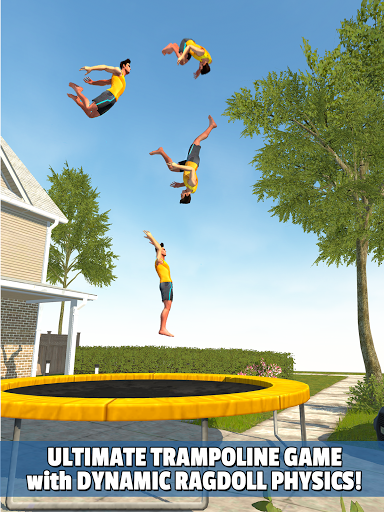 A vibrant scene of a character mid-flip on a trampoline amidst colorful obstacles, capturing the thrill and excitement of the Flip Bounce game.