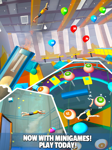 A vibrant scene of a character mid-flip on a trampoline amidst colorful obstacles, capturing the thrill and excitement of the Flip Bounce game.