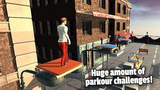 A thrilling parkour adventure captured in a dynamic in-game moment.