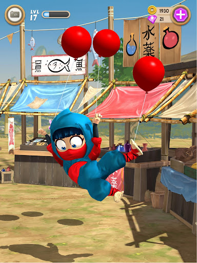 A delightful scene of a playful, clumsy ninja attempting a jump, capturing the essence of fun and adventure in the game.