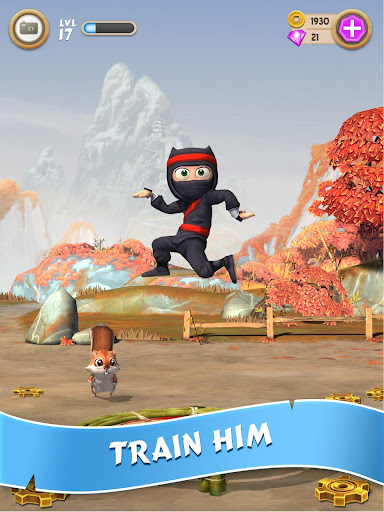 A delightful scene of a playful, clumsy ninja attempting a jump, capturing the essence of fun and adventure in the game.