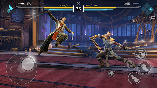 A fierce and dynamic battle scene in Shadow Fight Arena, capturing the intensity and excitement of the game.