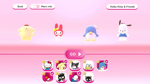 A vibrant and joyful parade led by Hello Kitty, featuring colorful graphics and happy characters.