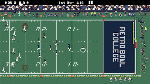 An exciting and nostalgic depiction of college football gameplay in Retro Bowl College, capturing the essence of classic and modern gaming.