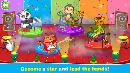 A joyful child exploring music through a colorful and engaging app, symbolizing creativity and learning.