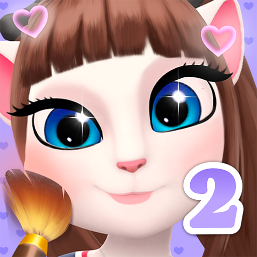 A joyful virtual cat named Angela, dressed in fashionable attire, ready to embark on exciting adventures in a vibrant, animated world.