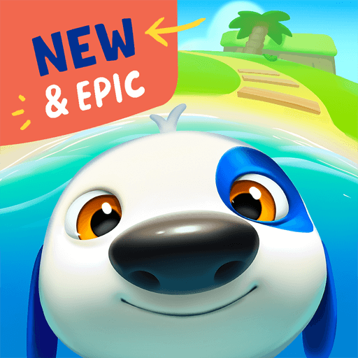 A joyful puppy named Hank exploring a vibrant island, embodying adventure and fun.