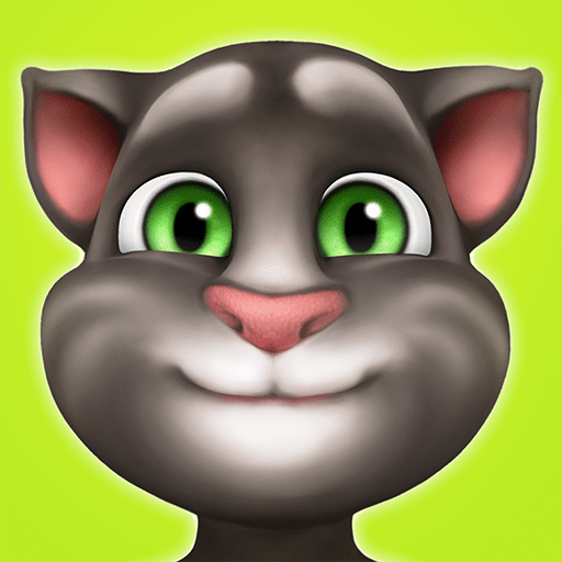 A joyful virtual pet experience with My Talking Tom, a cute animated cat eager for playful interaction and care.