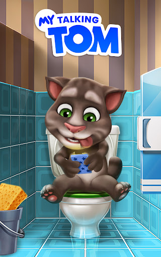 A joyful virtual pet experience with My Talking Tom, a cute animated cat eager for playful interaction and care.