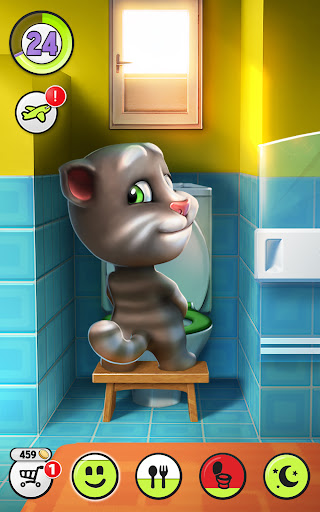 A joyful virtual pet experience with My Talking Tom, a cute animated cat eager for playful interaction and care.