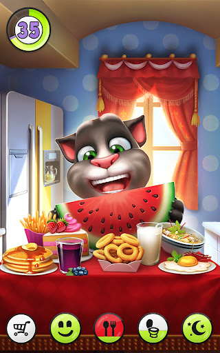 A joyful virtual pet experience with My Talking Tom, a cute animated cat eager for playful interaction and care.