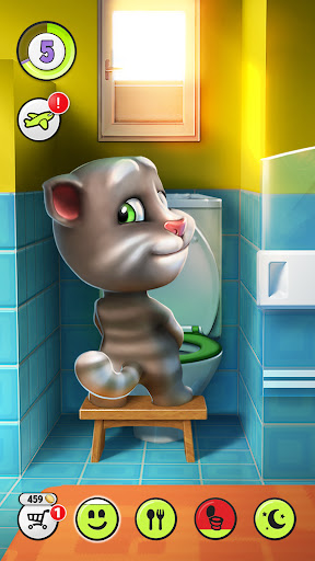 A joyful virtual pet experience with My Talking Tom, a cute animated cat eager for playful interaction and care.