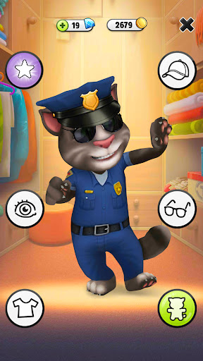 A joyful virtual pet experience with My Talking Tom, a cute animated cat eager for playful interaction and care.