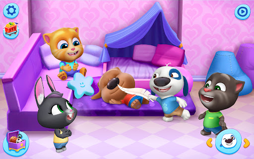 A group of vibrant virtual pets engaging in playful activities, radiating joy and companionship.