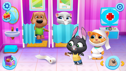 A group of vibrant virtual pets engaging in playful activities, radiating joy and companionship.