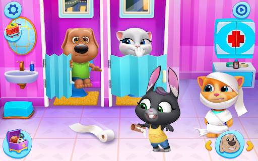 A group of vibrant virtual pets engaging in playful activities, radiating joy and companionship.