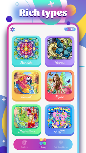 A serene and calming digital world of vibrant colors and intricate designs, depicting relaxation and creativity.