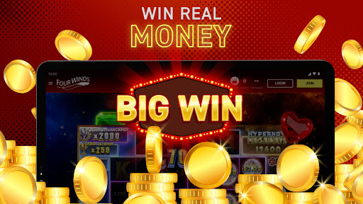 A thrilling casino atmosphere filled with excitement and opportunity, inviting users to explore the world of online gaming with the Four Winds Casino Michigan App.