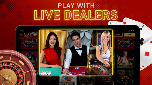 A thrilling casino atmosphere filled with excitement and opportunity, inviting users to explore the world of online gaming with the Four Winds Casino Michigan App.