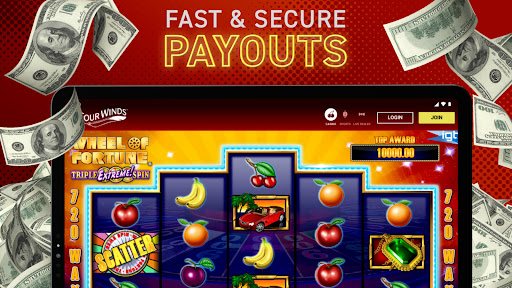 A thrilling casino atmosphere filled with excitement and opportunity, inviting users to explore the world of online gaming with the Four Winds Casino Michigan App.