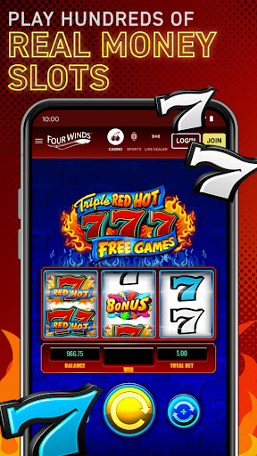 A thrilling casino atmosphere filled with excitement and opportunity, inviting users to explore the world of online gaming with the Four Winds Casino Michigan App.