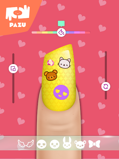 A vibrant and creative nail art design representing the endless possibilities and fun found within the Nail Salon App by Pazugames.