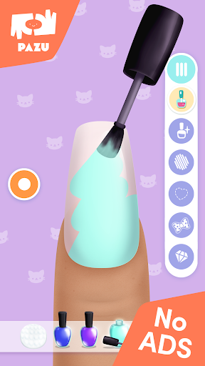 A vibrant and creative nail art design representing the endless possibilities and fun found within the Nail Salon App by Pazugames.