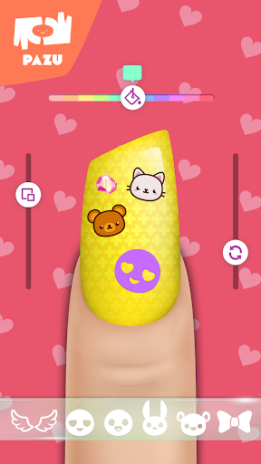 A vibrant and creative nail art design representing the endless possibilities and fun found within the Nail Salon App by Pazugames.