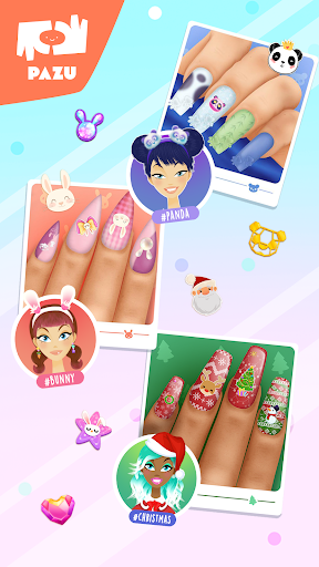 A vibrant and creative nail art design representing the endless possibilities and fun found within the Nail Salon App by Pazugames.