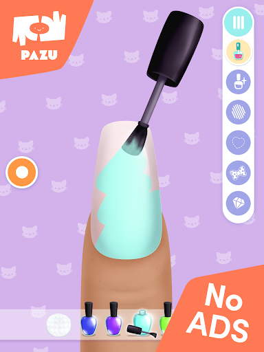 A vibrant and creative nail art design representing the endless possibilities and fun found within the Nail Salon App by Pazugames.