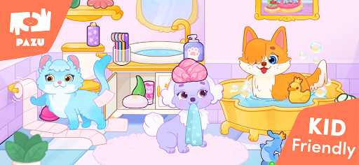 A whimsical scene capturing the magical world of Princess Pet Palace, filled with playful pets and vibrant colors, portraying a sense of joy and imagination.