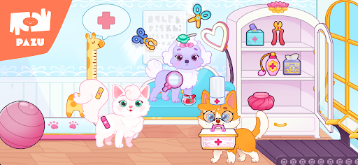 A whimsical scene capturing the magical world of Princess Pet Palace, filled with playful pets and vibrant colors, portraying a sense of joy and imagination.