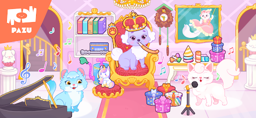 A whimsical scene capturing the magical world of Princess Pet Palace, filled with playful pets and vibrant colors, portraying a sense of joy and imagination.