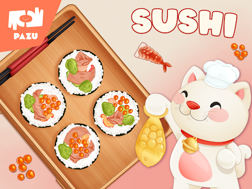 A joyful representation of sushi-making, capturing the excitement and creativity of becoming a sushi chef through an engaging and educational app experience.