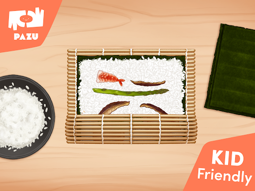 A joyful representation of sushi-making, capturing the excitement and creativity of becoming a sushi chef through an engaging and educational app experience.