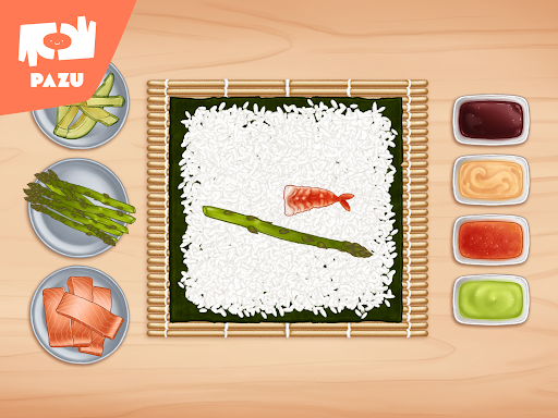 A joyful representation of sushi-making, capturing the excitement and creativity of becoming a sushi chef through an engaging and educational app experience.