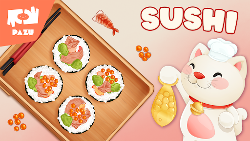 A joyful representation of sushi-making, capturing the excitement and creativity of becoming a sushi chef through an engaging and educational app experience.