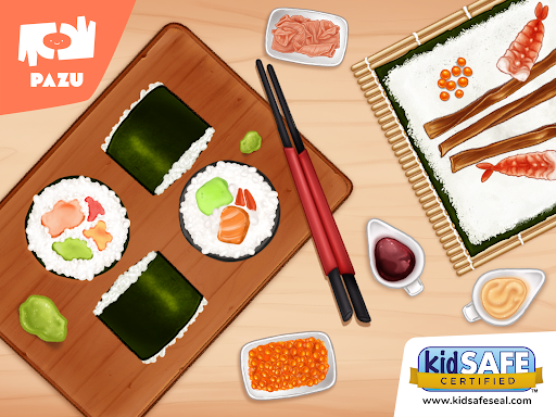 A joyful representation of sushi-making, capturing the excitement and creativity of becoming a sushi chef through an engaging and educational app experience.