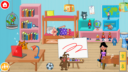 A joyful child playing and learning with Pepi Home, showcasing the app's interactive and educational features.